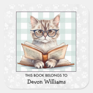 Kids Book Cat Bookplate
