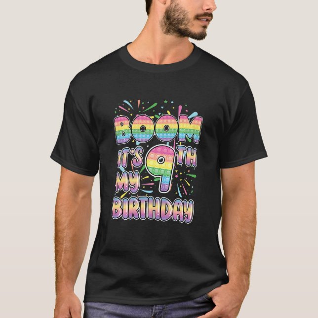 Kids  Boom It's My 9th Birthday Popper Number Pop  T-Shirt (Front)