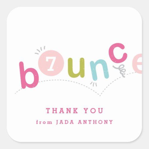 Kids bounce birthday party thank you square sticker