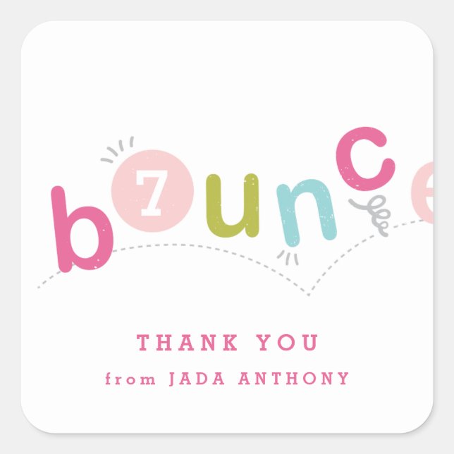 Kids bounce birthday party thank you square sticker (Front)