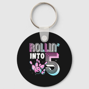 Kids Bowler Rollin’ Into 5 Bowling 5th Birthday Ki Keychain
