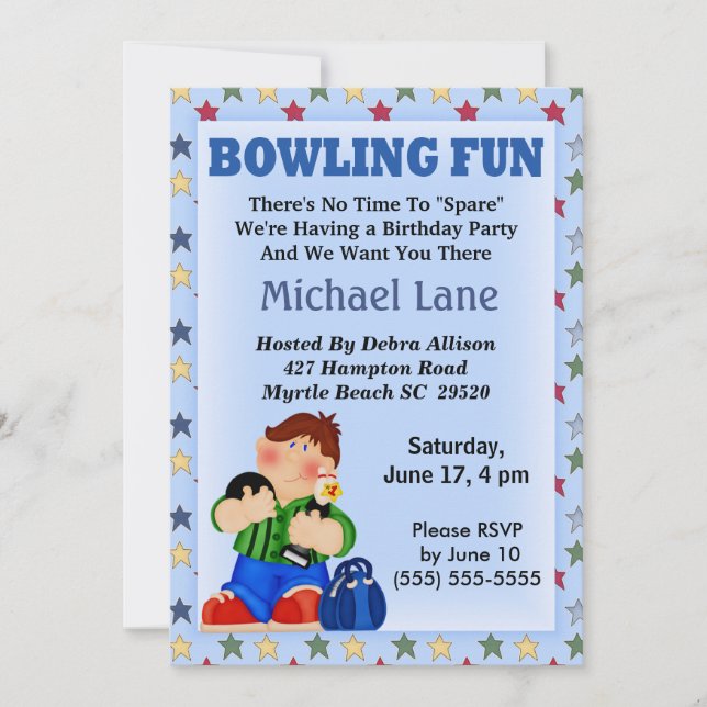 Kids Bowling Birthday  Invitation (Front)