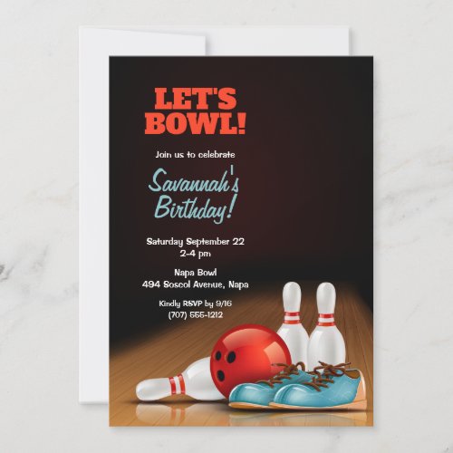 Kids Bowling Birthday Party Invitation