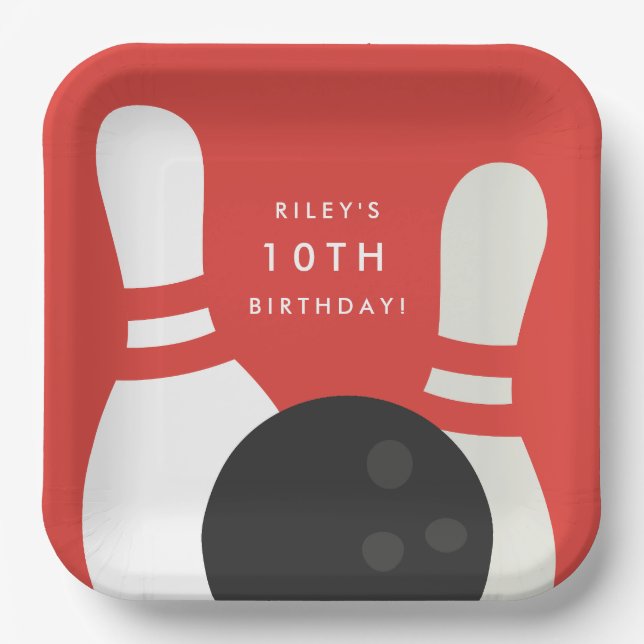 Kids Bowling Birthday Party Paper Plates (Front)