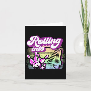 Kids Bowling Party Rolling Into 4 Bowling Birthday Card