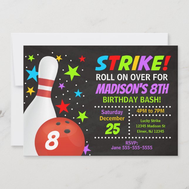 Kids Bowling Strike Birthday Party Invitation (Front)
