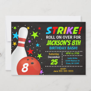 Kids Bowling Strike Birthday Party Invitation