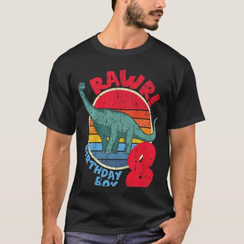 Kids Boy 8th Birthday I Rawr Brachiosaurus I Fami T_Shirt