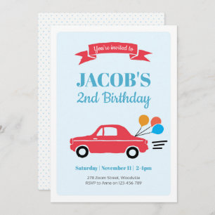 Kids boy car Birthday Invitation