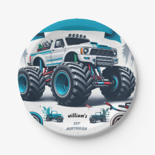 kids boy cars cool monster truck 1st birthday paper plates
