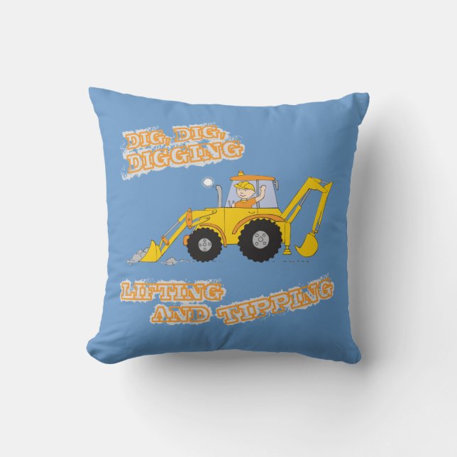 Kids boy digger orange & grey pillow (Front)