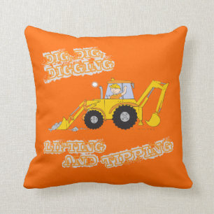 Kids boy digger orange & grey pillow