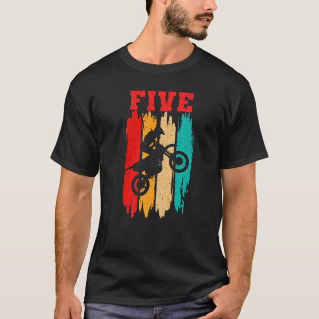 Kids Boy Riding Motocross 5th Birthday Dirt Bike E T-Shirt (Front)