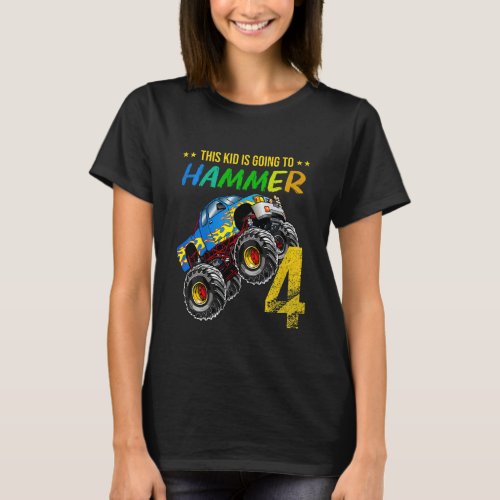 Kids Boys 4th Birthday Monster Truck Birthday Hamm T_Shirt