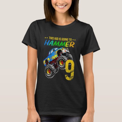 Kids Boys 9th Birthday Monster Truck Birthday Hamm T_Shirt