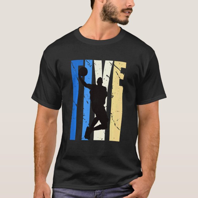 Kids Boys Basketball 5th Birthday For Sports Fans  T-Shirt (Front)