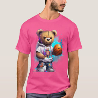 Kids Boys Basketball Teddy Bear Graphic T-Shirt