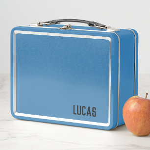 Kids Boys Blue Modern Minimalist School  Metal Lunch Box