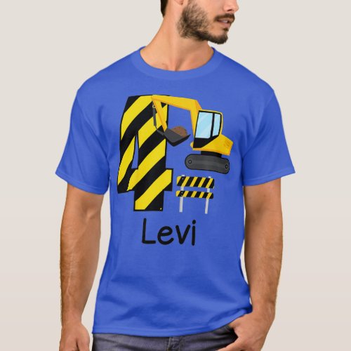 Kids Boys Construction 4th Birthday Levi 4 Years T_Shirt