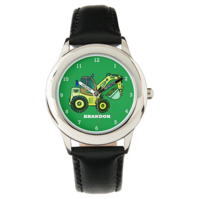 Kids Boys Construction Digger Excavator Name Watch (Front)
