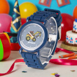 Kids Boys Construction Digger Excavator Name Watch<br><div class="desc">Blue,  digger,  construction excavator,  vehicle,  transport,  watch for kids. Custom,  Kids,  Name,  steel blue boys watch. Personalize it with your child's name.</div>