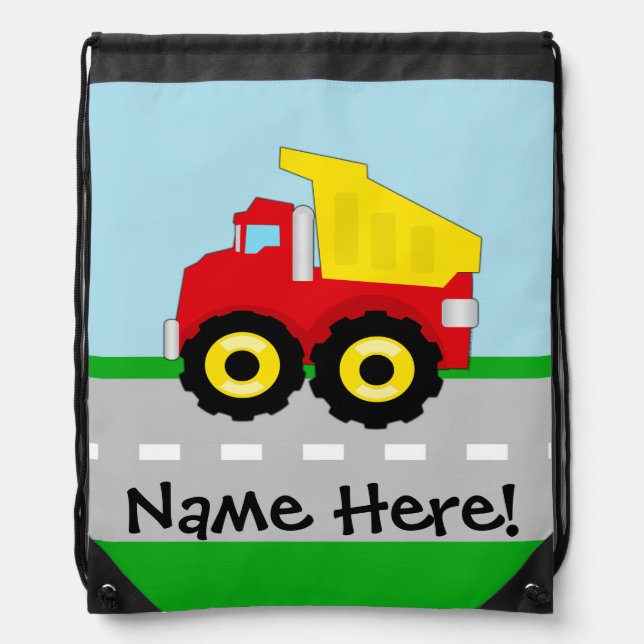 Kids Boys Construction Dumptruck Drawstring Bag (Front)