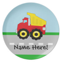 Kids Boys Construction Dumptruck Melamine Plate