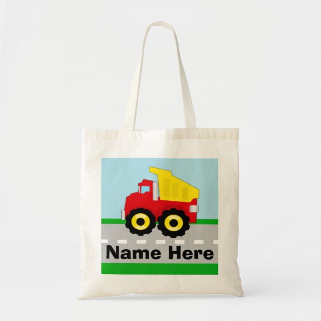 Kids Boys Construction Dumptruck Personalized Tote Bag (Front)