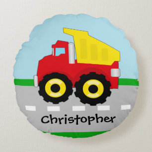 Kids Boys Construction Dumptruck Round Pillow