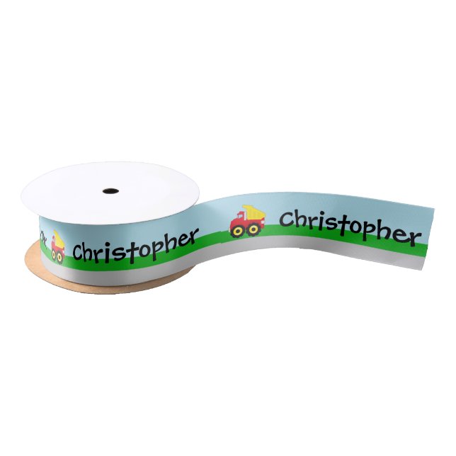 Kids Boys Construction Dumptruck Satin Ribbon (Spool)