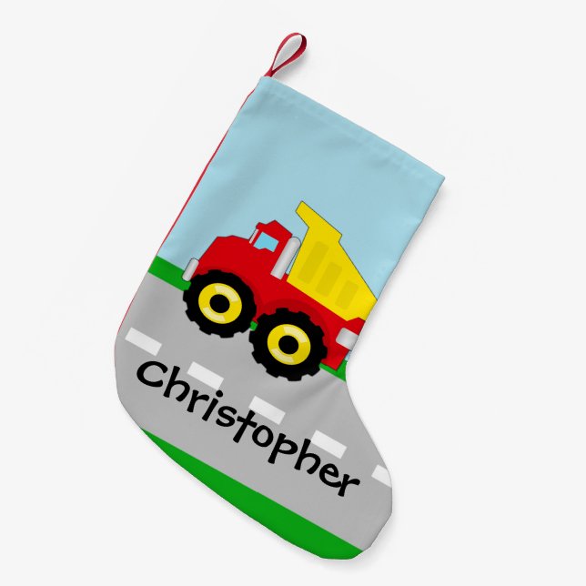 Kids Boys Construction Dumptruck Small Christmas Stocking (Front (Hanging))