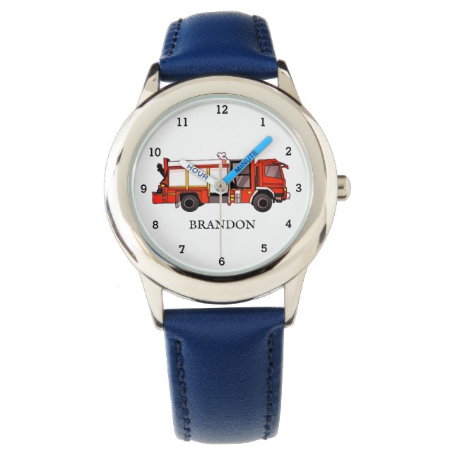 Kids Boys Fire Engine Firefighter Truck Name Watch (Front)