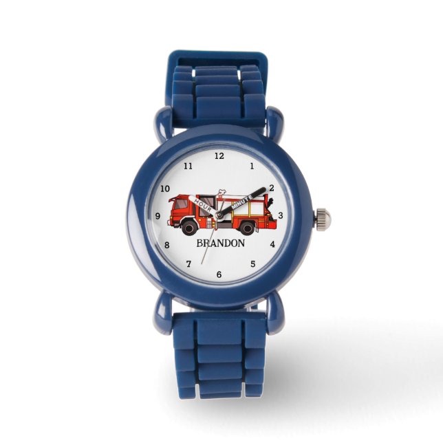 Kids Boys Fire Engine Firefighter Truck Name Watch (Front)