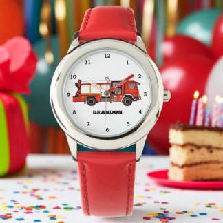 Kids Boys Fire Engine Firefighter Truck Name Watch