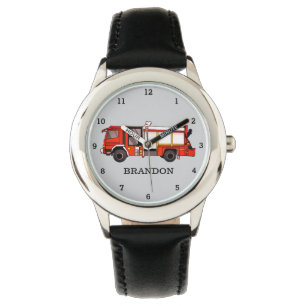 Kids Boys Fire Engine Firefighter Truck Name Watch