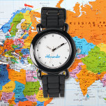 Kids Boys Fun Modern Black Custom Name Monogram Watch<br><div class="desc">Custom, personalized, kids boys fun cool modern cute trendy stylish black silicone strap, plastic case, wrist watch. Simply type in the name, to customize. Go ahead create a wonderful, custom watch for the lil boy in your life - son, brother, nephew, grandson, godson, stepson. Makes a great custom gift for...</div>