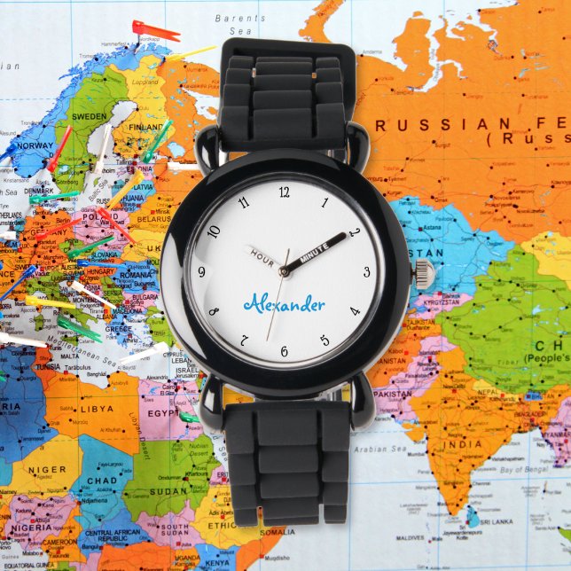 Kids Boys Fun Modern Black Custom Name Monogram Watch (Kids Boys Fun Modern Black Custom Name Monogram Watch)