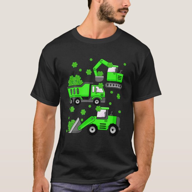Kids Boys Girls St Patricks Day Truck Construction T-Shirt (Front)