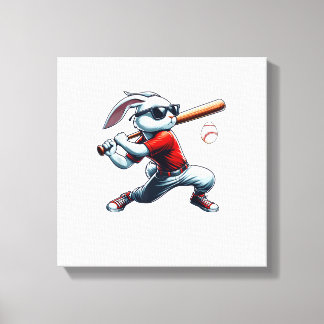 Kids Boys Happy Easter Bunny Playing Baseball East Canvas Print