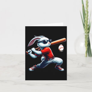 Kids boys happy easter bunny playing baseball east card