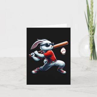 Kids Boys Happy Easter Bunny Playing Baseball East Card