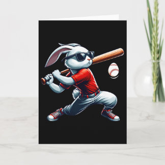 Kids Boys Happy Easter Bunny Playing Baseball East Card
