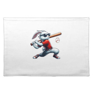 Kids Boys Happy Easter Bunny Playing Baseball East Cloth Placemat