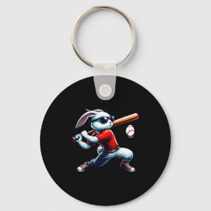 Kids boys happy easter bunny playing baseball east keychain