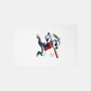 Kids Boys Happy Easter Bunny Playing Baseball East Rug
