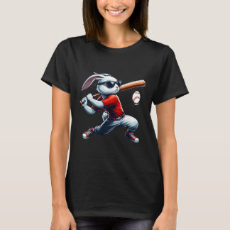 Kids Boys Happy Easter Bunny Playing Baseball East T-Shirt