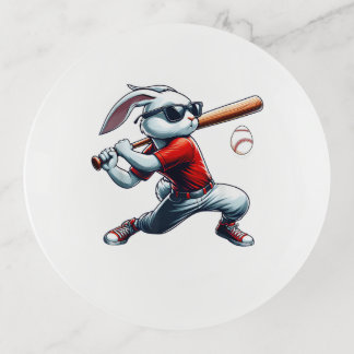 Kids Boys Happy Easter Bunny Playing Baseball East Trinket Tray