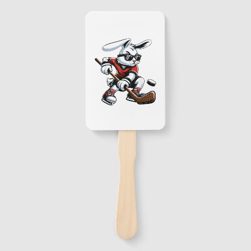 Kids Boys Happy Easter Bunny Playing Hockey Easter Hand Fan