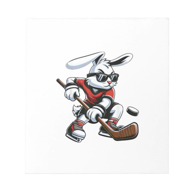 Kids Boys Happy Easter Bunny Playing Hockey Easter Notepad (Front)