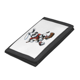 Kids Boys Happy Easter Bunny Playing Hockey Easter Trifold Wallet